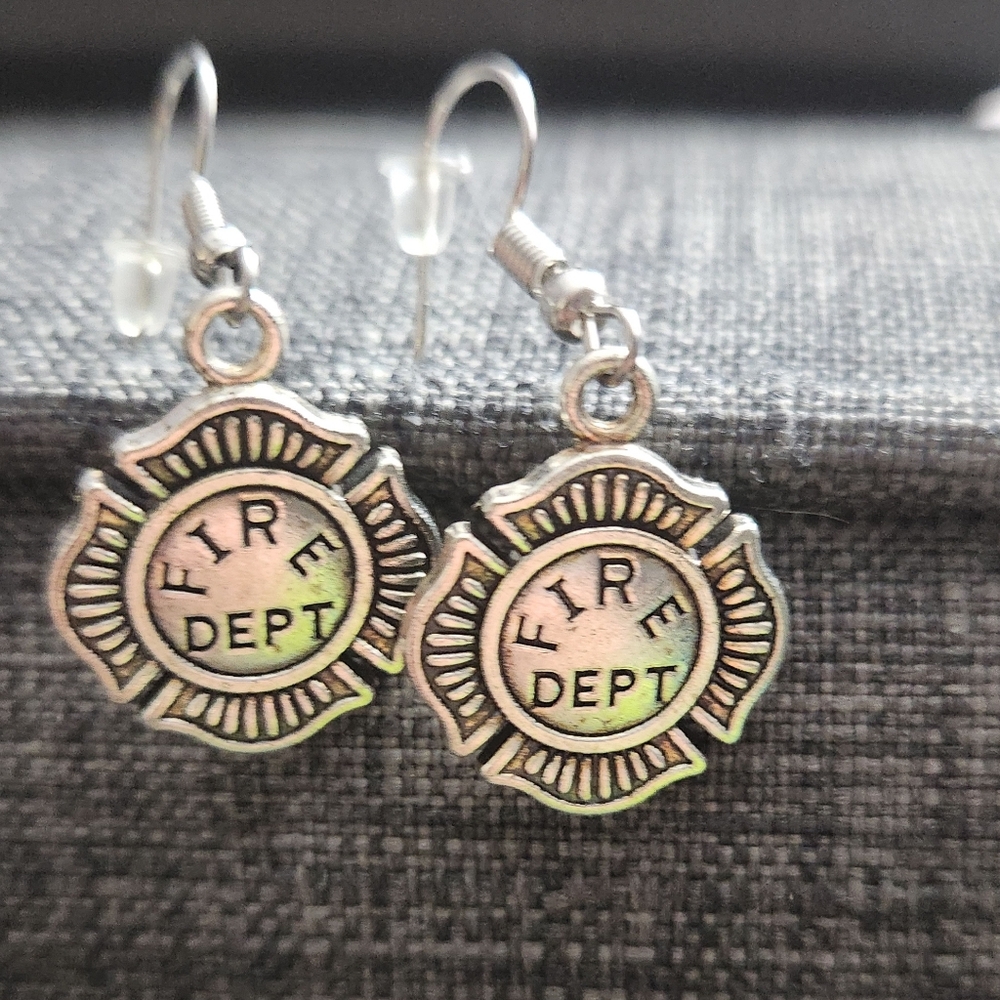 Silver Fire Fighter Fashion Earrings